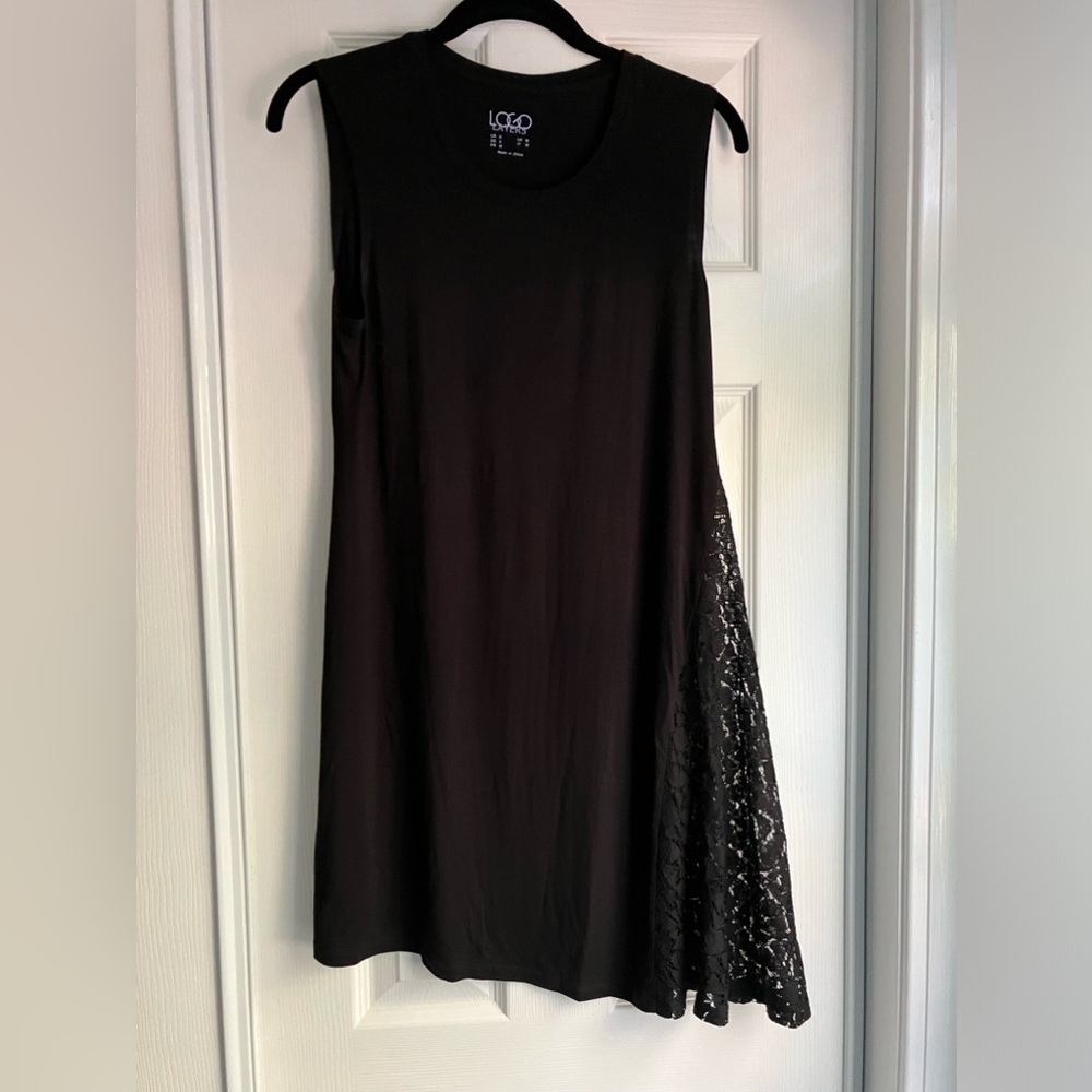 Logo Lori Goldstein knit tank dress lace asymmetrical Grunge black Whimsigoth S